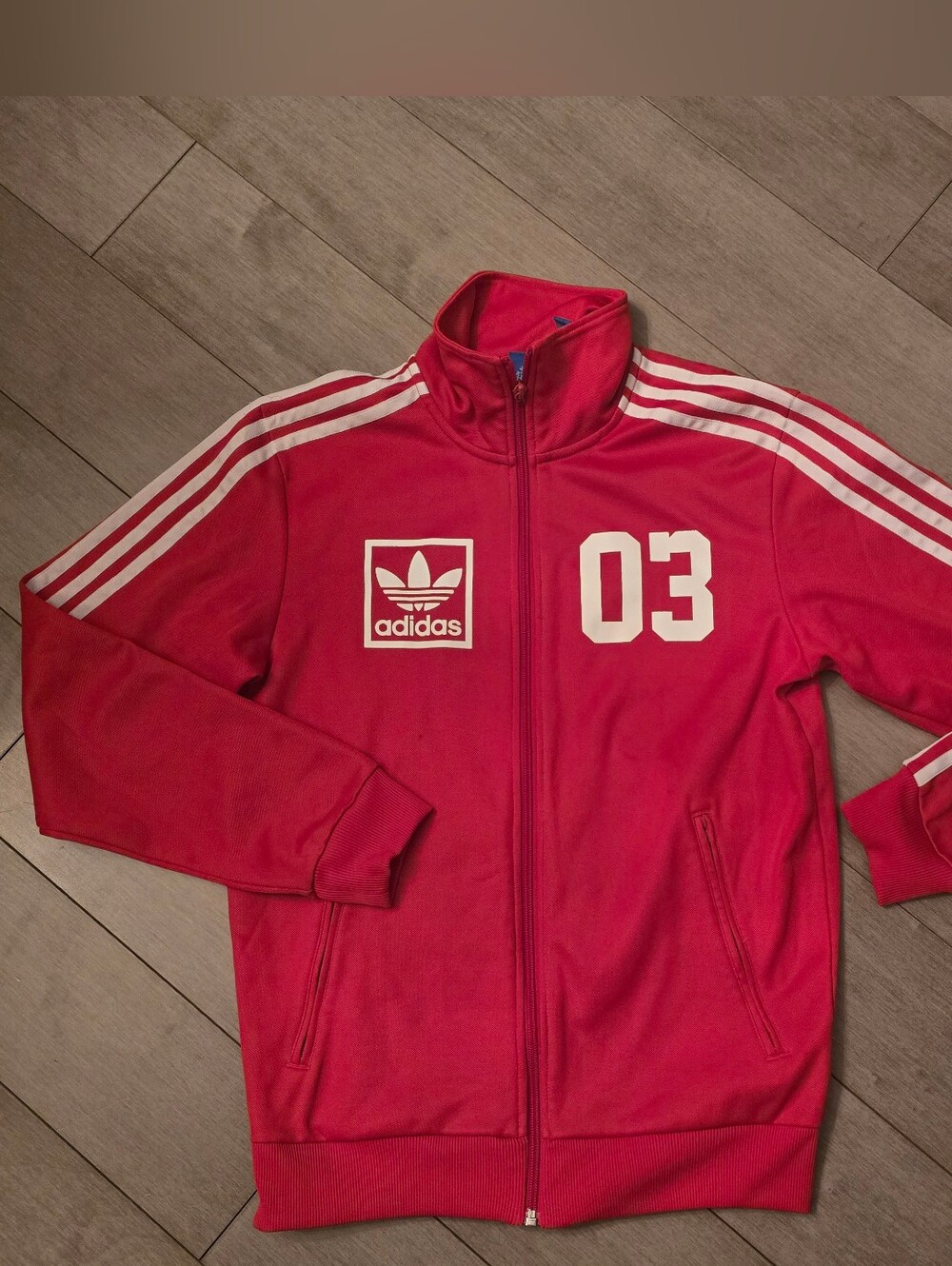 Vintage Adidas Red Track Zip-Up Jacket with White Stripes & 03